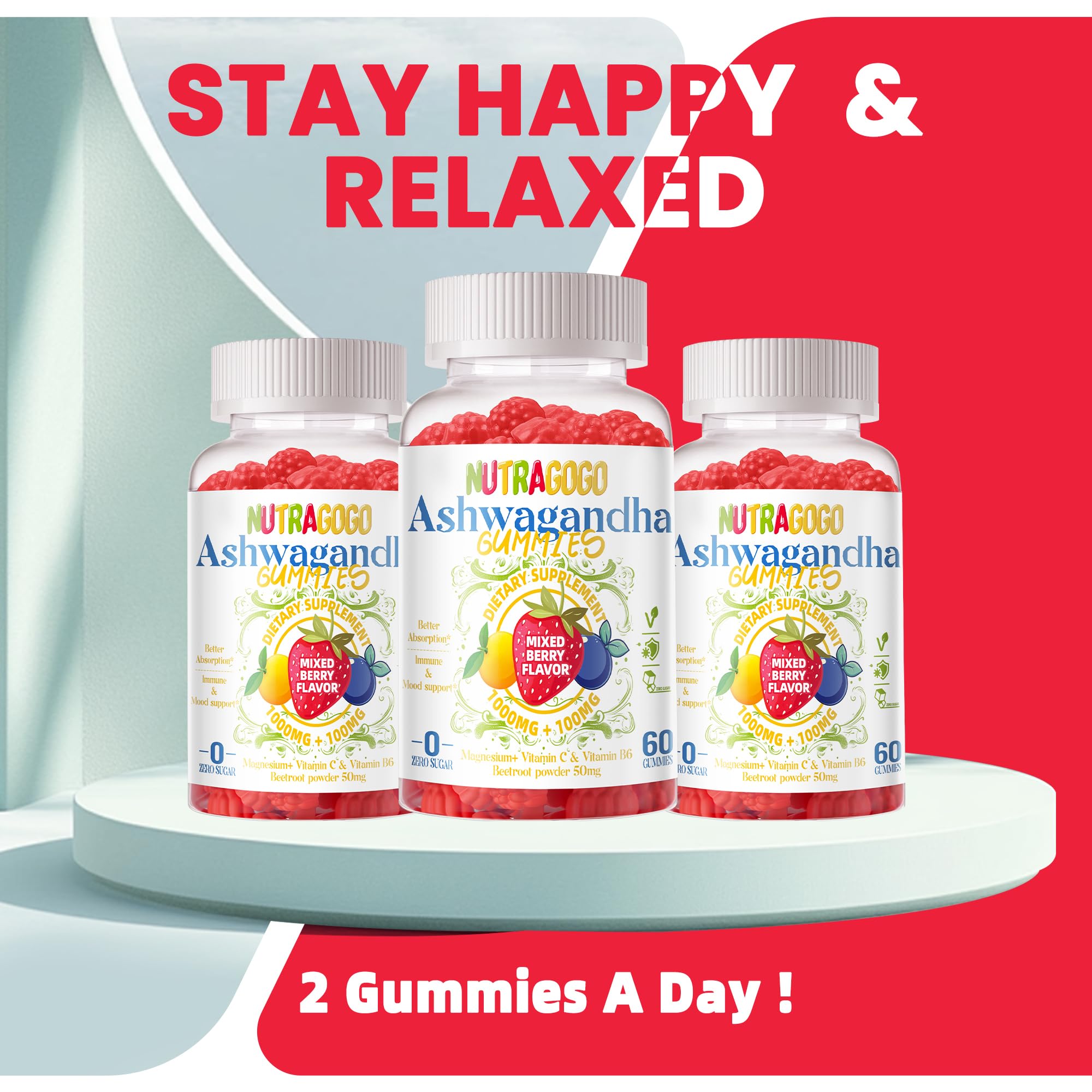 NUTRAGOGO Ashwagandha Gummies sugar-free chewiness suitable for everyday snacking.