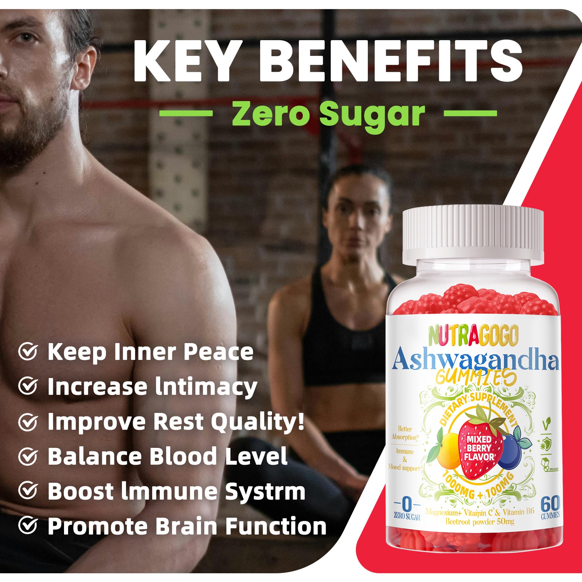 NUTRAGOGO Ashwagandha Gummies vegan-label close-up, plant-based choice.