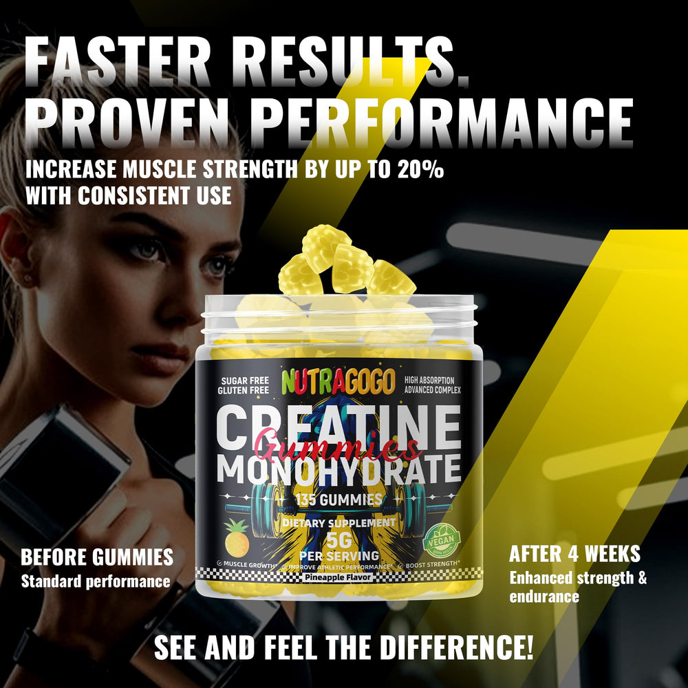 NUTRAGOGO Creatine Gummies bottle on shelf reinforces GMP-certified production claim