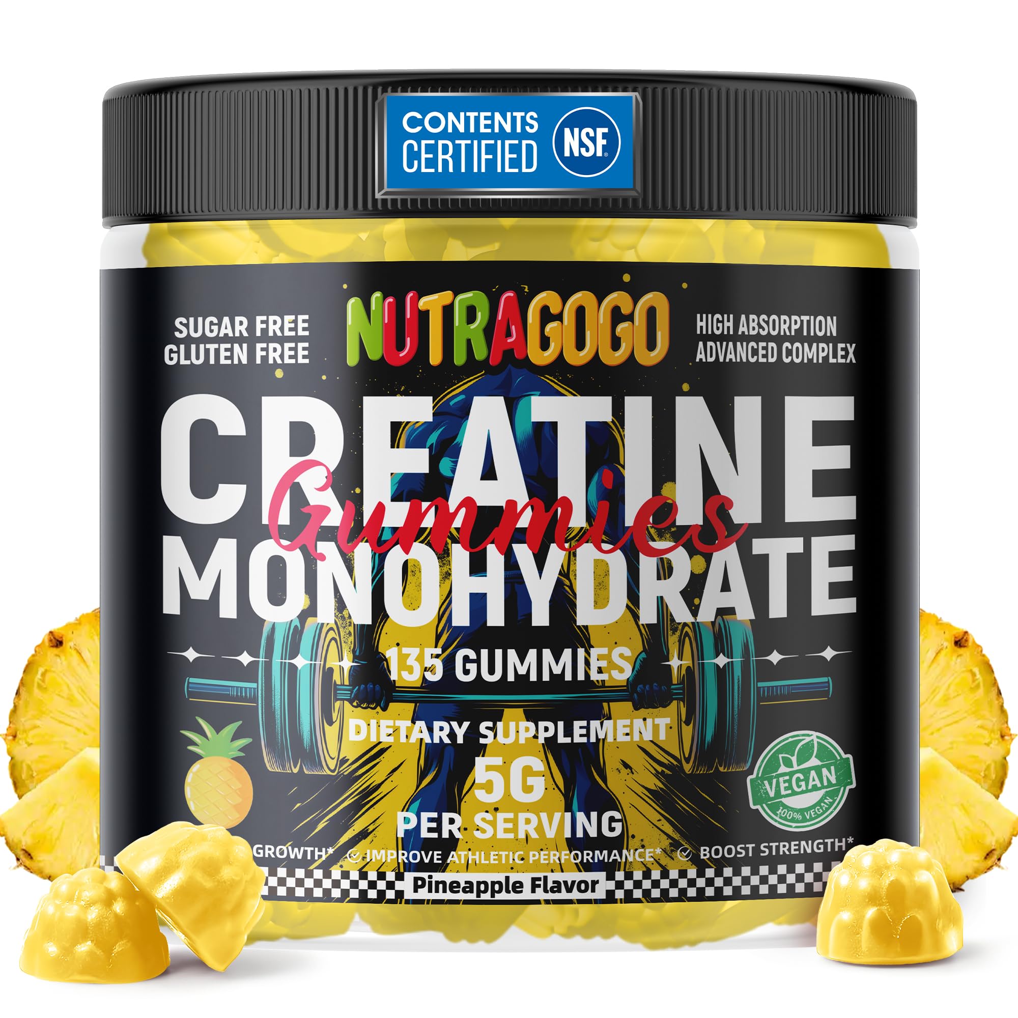 NUTRAGOGO Creatine Gummies pack front, convenient daily supplement for workouts