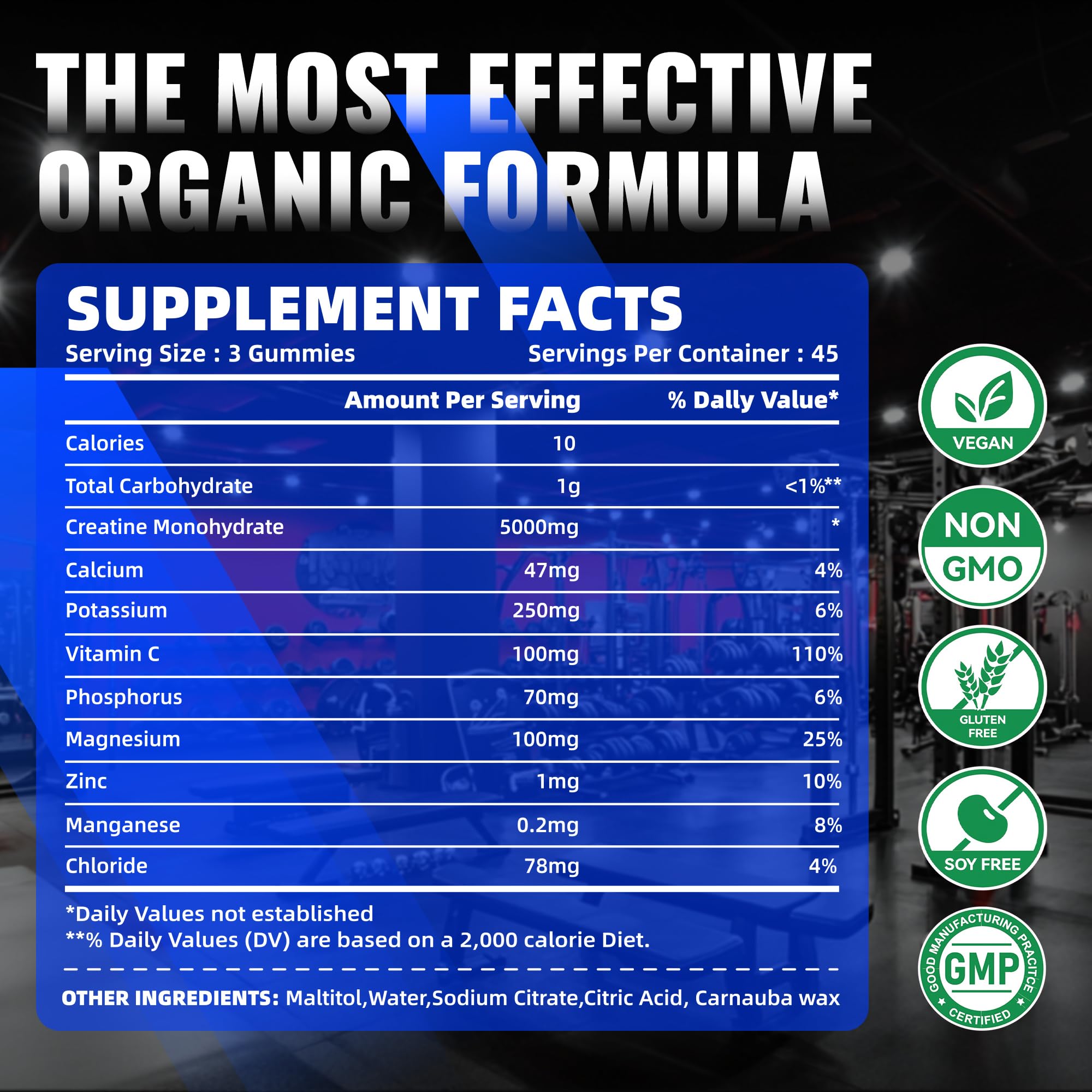 Three gummies per serving are shown for easy creatine intake with NUTRAGOGO.