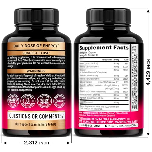 NUTRAHARMONY B-Complex capsules-closeup showing easy-to-take vegan capsules.