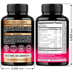 NUTRAHARMONY B-Complex capsules-closeup showing easy-to-take vegan capsules.