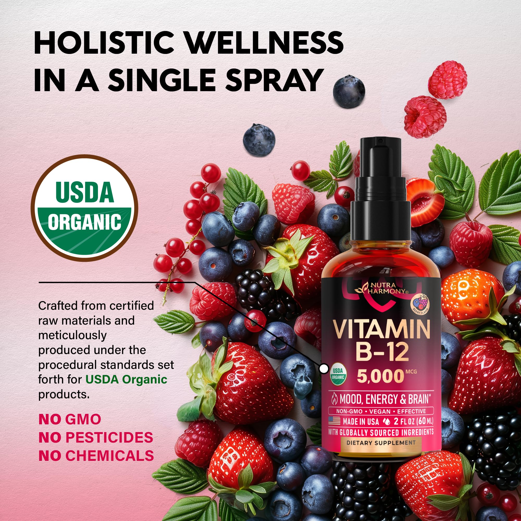 NUTRAHARMONY B12 spray with USA-made label signals quality manufacturing