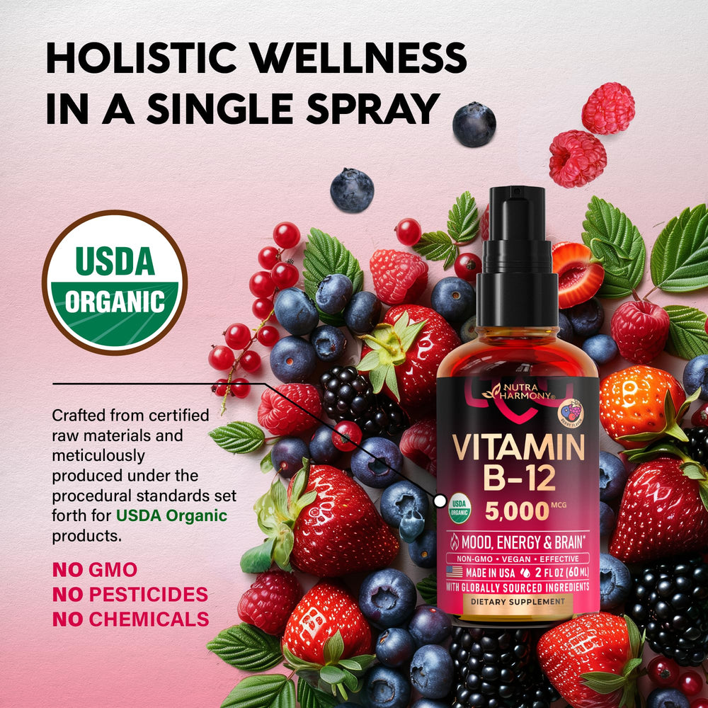 NUTRAHARMONY B12 spray with USA-made label signals quality manufacturing