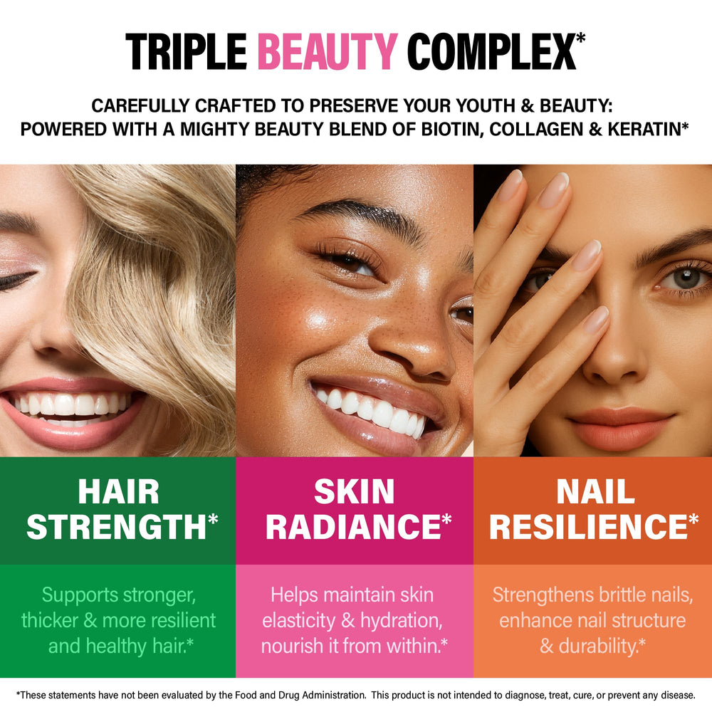 Beauty complex with Biotin, Collagen & Keratin in NutraHarmony for hair care.