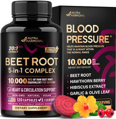 NutraHarmony Beet Root 5-in-1 bottle promotes daily heart health and circulation.