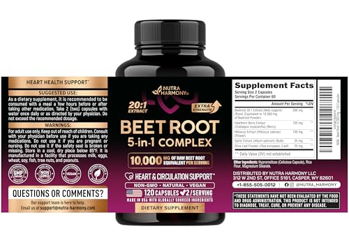 NutraHarmony Beet Root 5-in-1 capsules close-up showing antioxidant support.