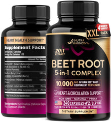 NutraHarmony Beet Root 5-in-1 capsules bottle for daily heart and circulation support