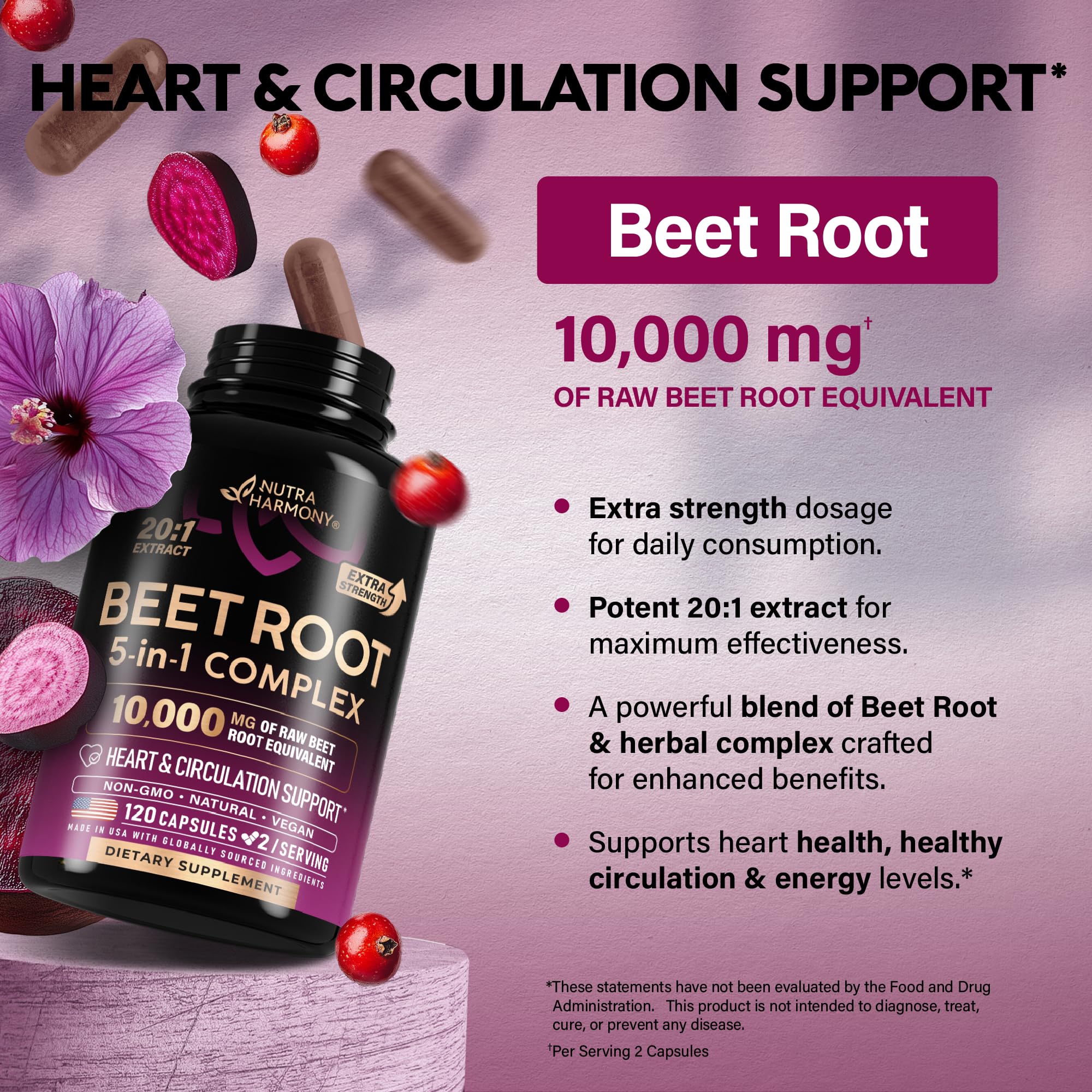 NutraHarmony Beet Root 5-in-1 ingredients include olive leaf and hibiscus.
