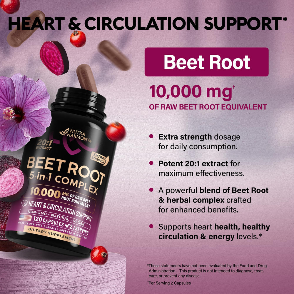 NutraHarmony Beet Root 5-in-1 ingredients include olive leaf and hibiscus.
