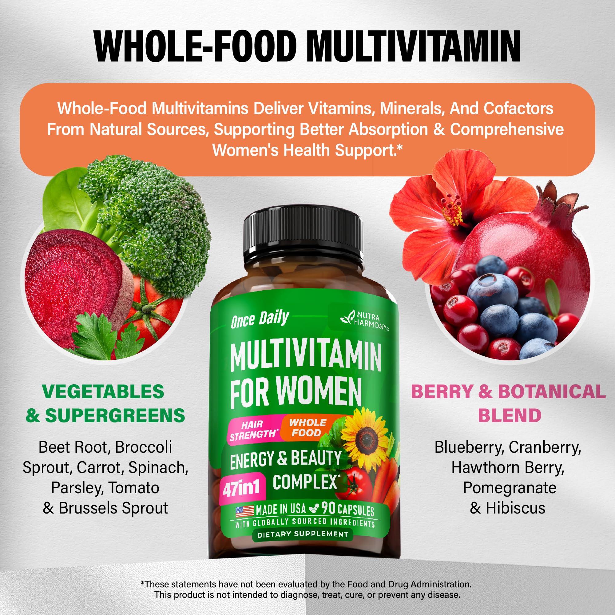 Ferrous bisglycinate iron in NutraHarmony for gentle daily iron intake.