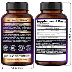 NUTRAHARMONY Biotin softgel pouring illustrates daily supplementation routine.