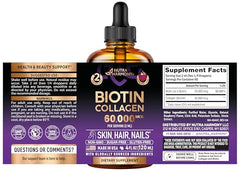NutraHarmony biotin collagen drops pour demonstrates easy-to-dose daily use.