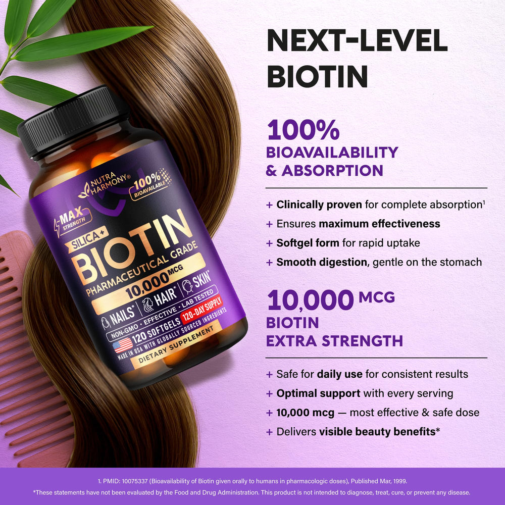 NUTRAHARMONY Biotin ingredients list communicates purity and high potency.