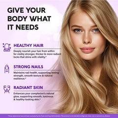 NUTRAHARMONY Biotin with silica bamboo extract graphic emphasizes elasticity and shine.