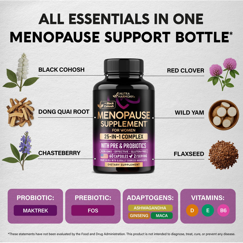 NUTRAHARMONY black-cohosh bottle signals traditional comfort during change.