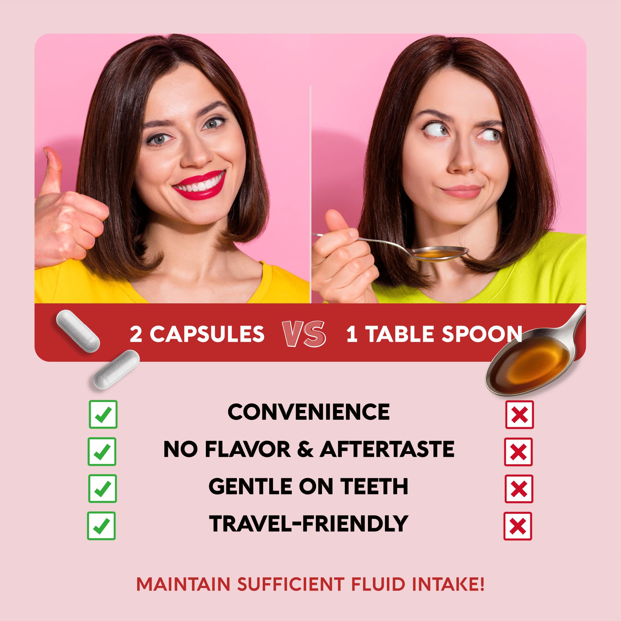 NutraHarmony capsules with water illustrating convenient ingestion.