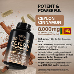 NutraHarmony Ceylon Cinnamon capsules close-up for heart support and antioxidants.