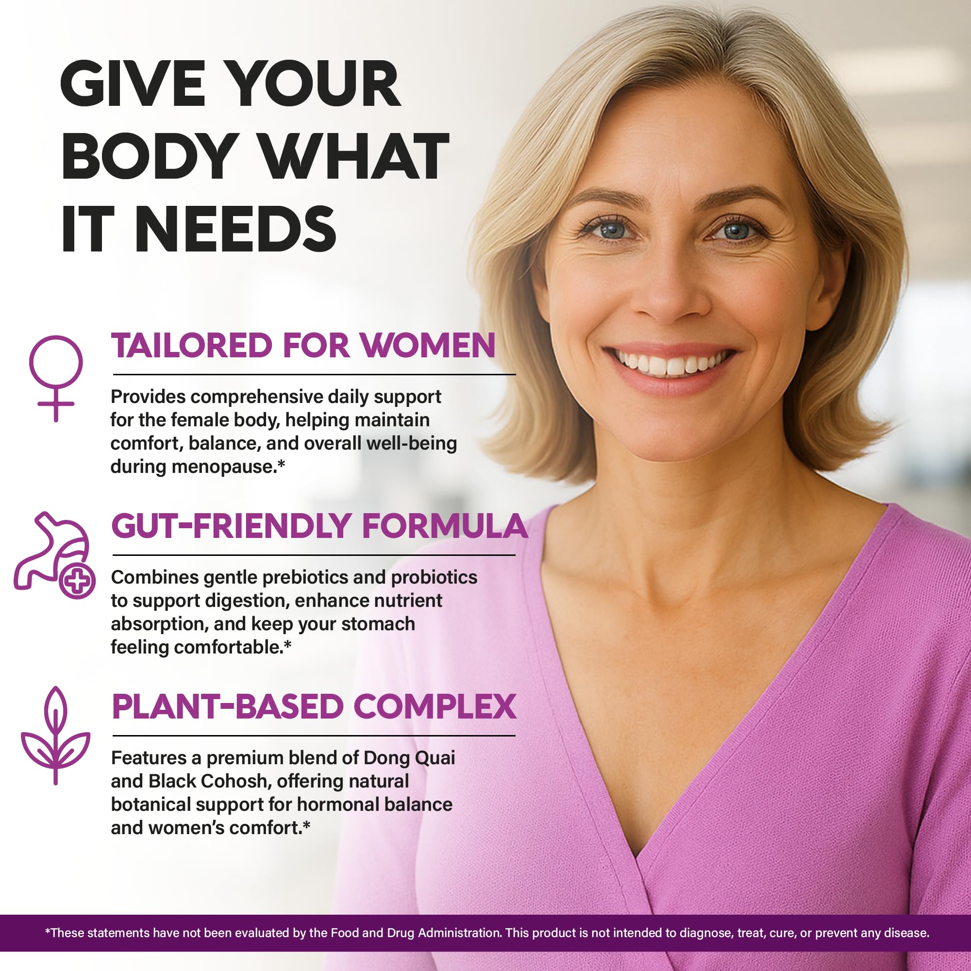 NUTRAHARMONY dong-quai bottle showcases a natural menopause support option.