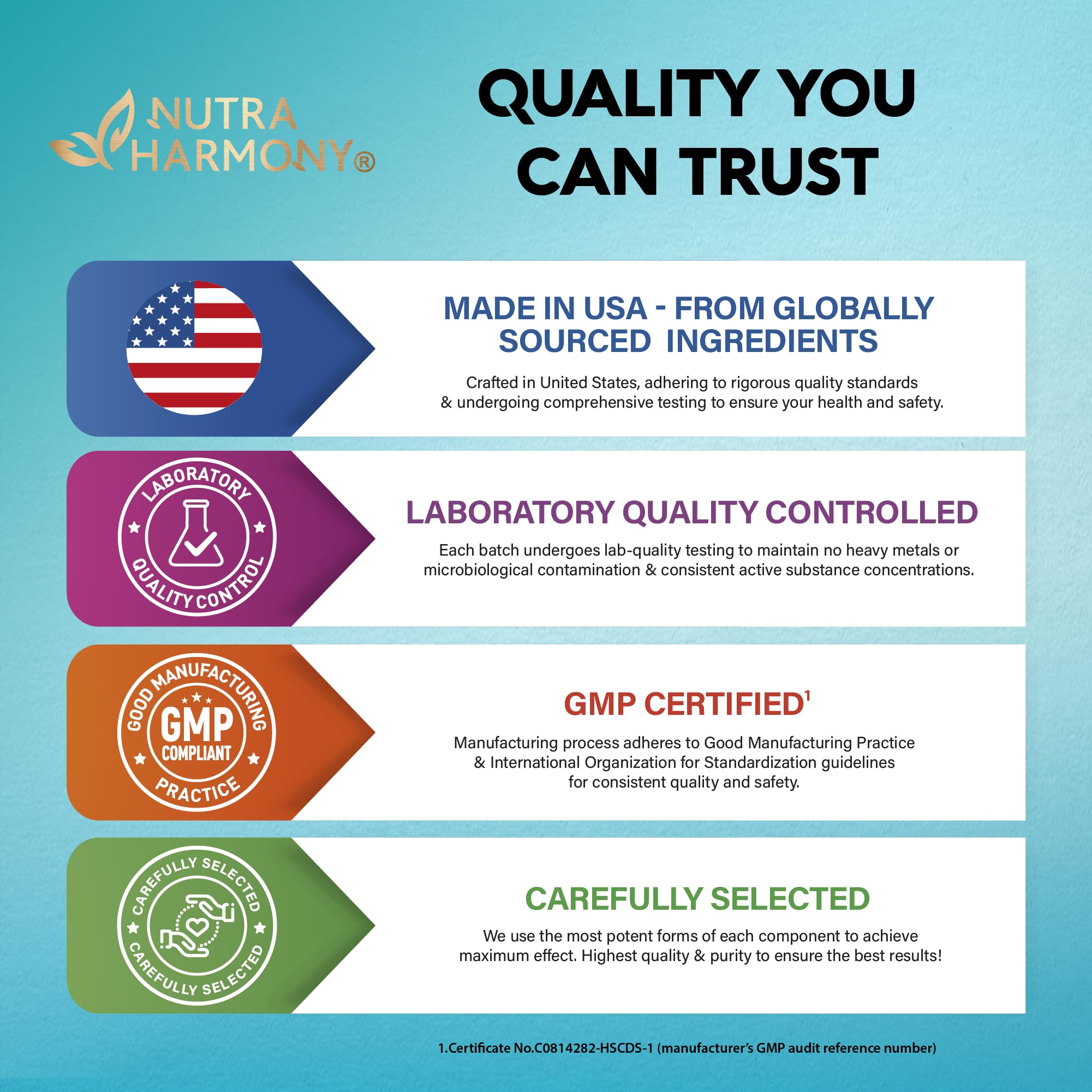 NUTRAHARMONY USA-made label reinforces quality and trust for hydration.