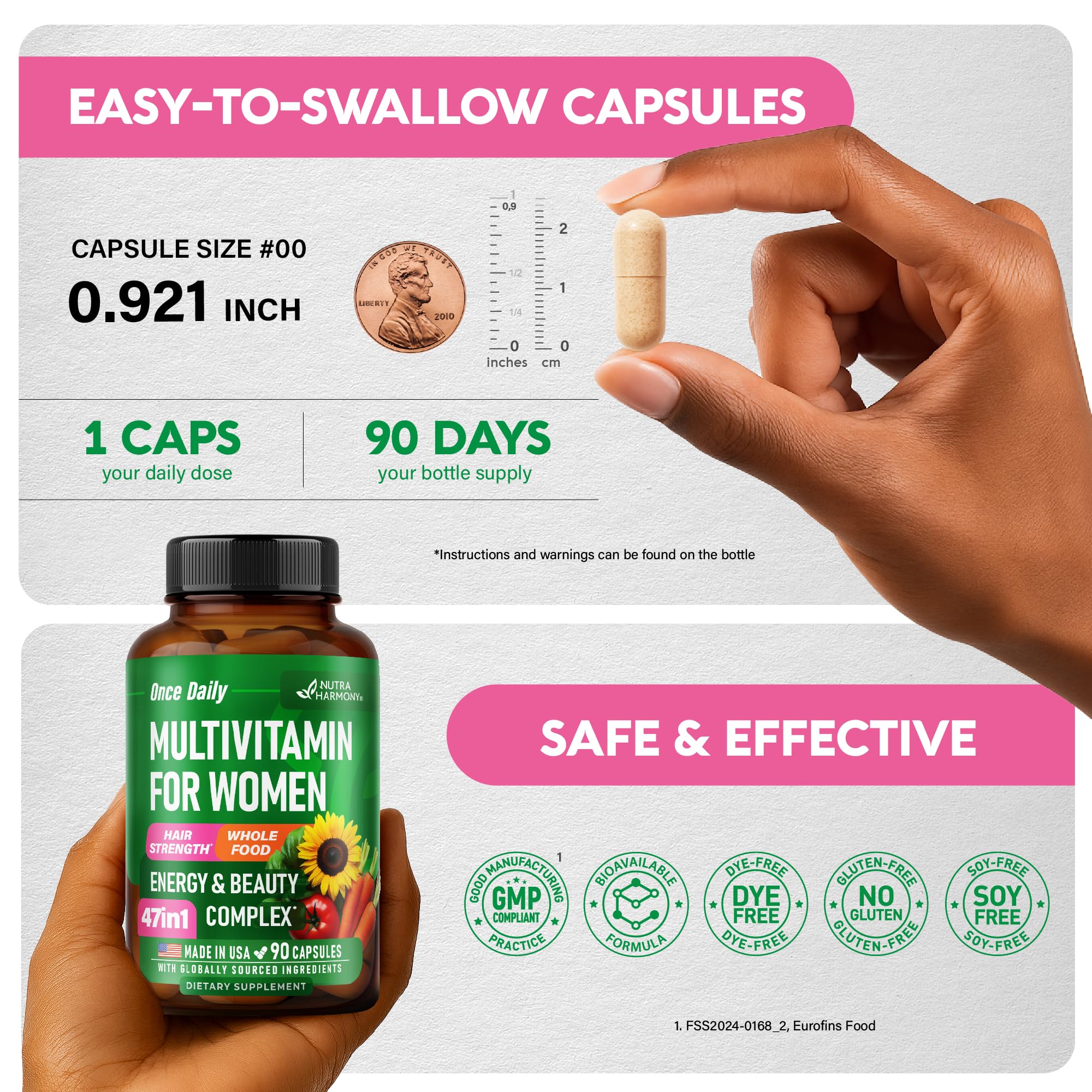 NutraHarmony bottle showing immune support vitamin blend.
