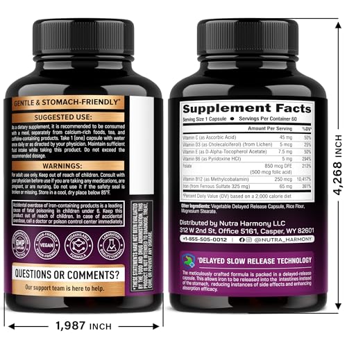 NUTRAHARMONY Iron 65mg capsules, easy-to-swallow for high absorption.