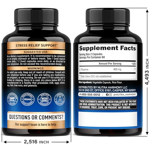 NUTRAHARMONY L-Theanine 400 mg bottle top shows easy open design for on-the-go calm.