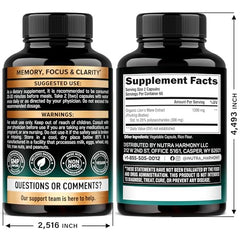 NUTRAHARMONY Lions Mane capsules close-up showing uniform capsules for easy dosing.
