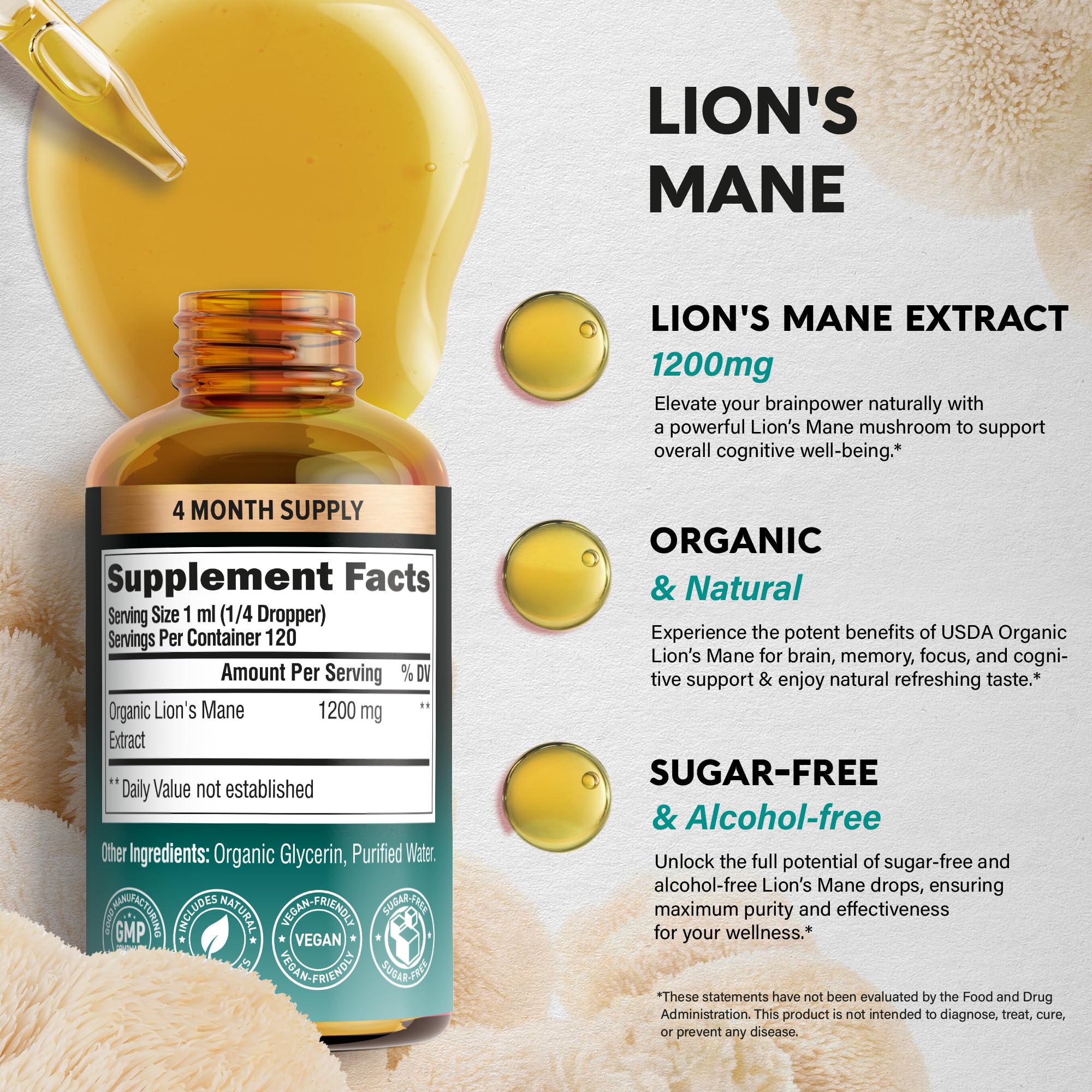NUTRAHARMONY Lions Mane Liquid natural-taste liquid suggests pleasant consumption