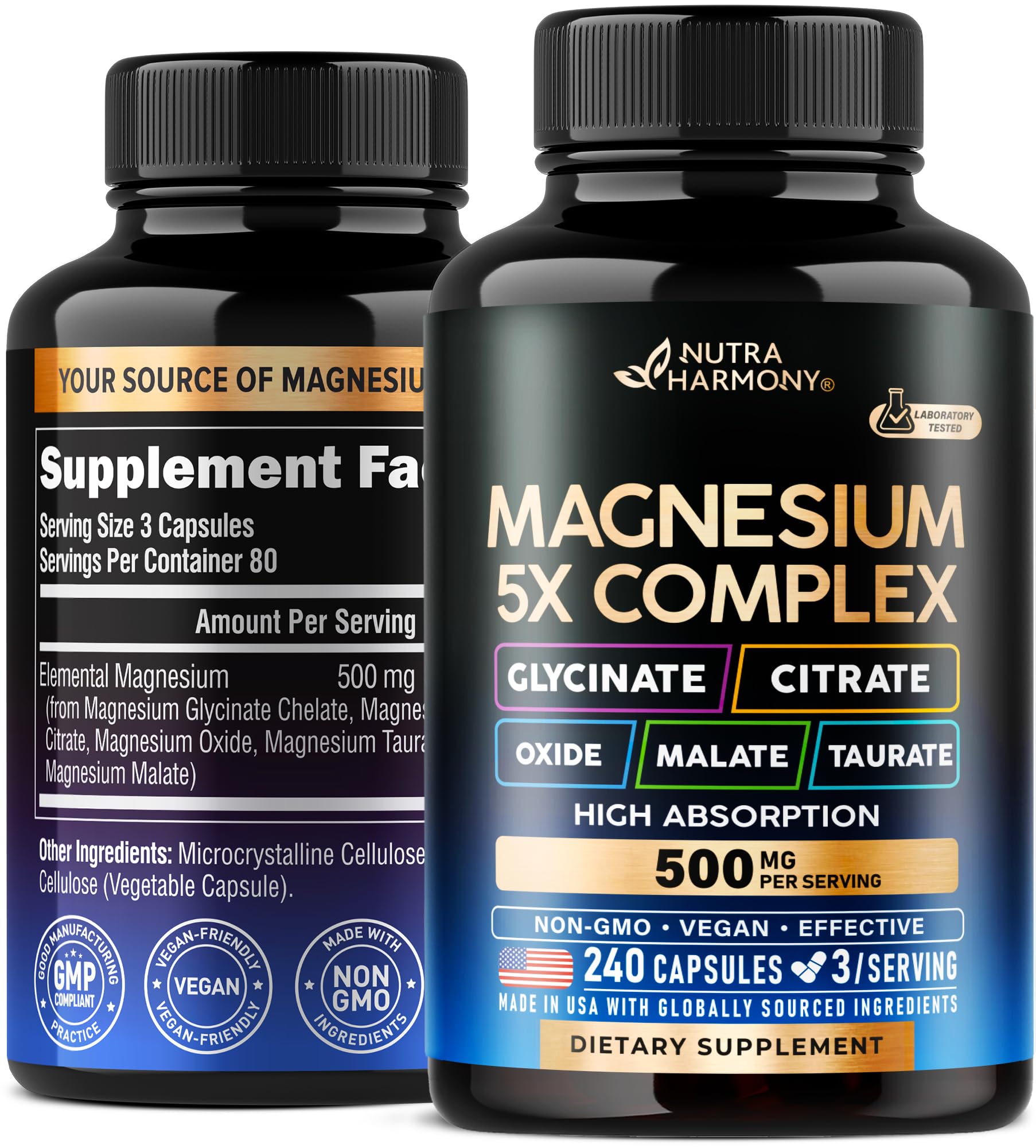 NutraHarmony Magnesium 5-in-1 complex bottle for daily vitality and comprehensive mineral support