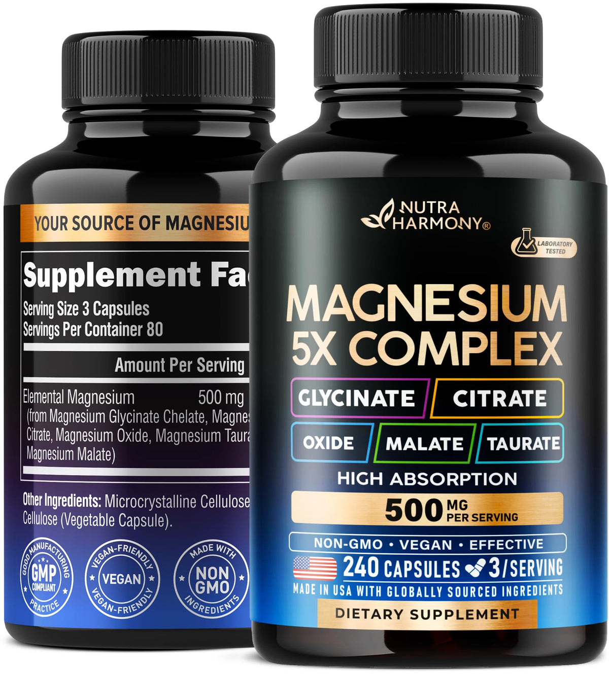 NutraHarmony Magnesium 5-in-1 complex bottle for daily vitality and comprehensive mineral support