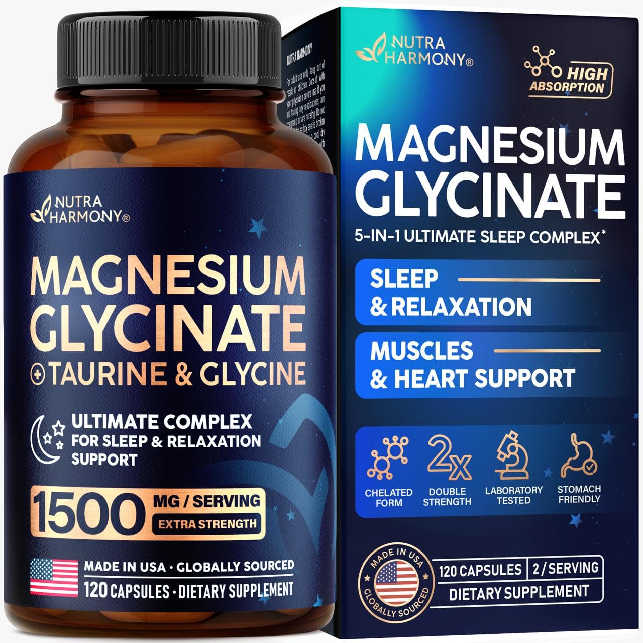 NutraHarmony Magnesium Glycinate bottle pour for easy nightly relaxation.