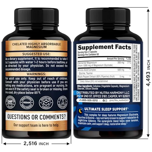 NutraHarmony Magnesium Glycinate capsules closeup supports calm evenings.