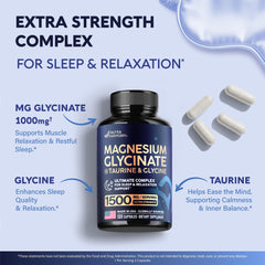 NutraHarmony Magnesium Glycinate capsules beside water for bedtime routine.