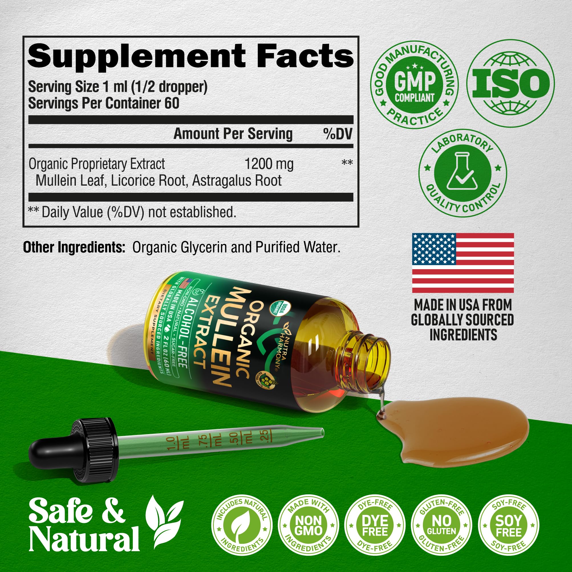 NutraHarmony Mullein Drops GMP facility process ensures consistent potency.