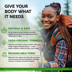 NUTRAHARMONY Mullein Drops label emphasizes USDA Organic, non-GMO purity.