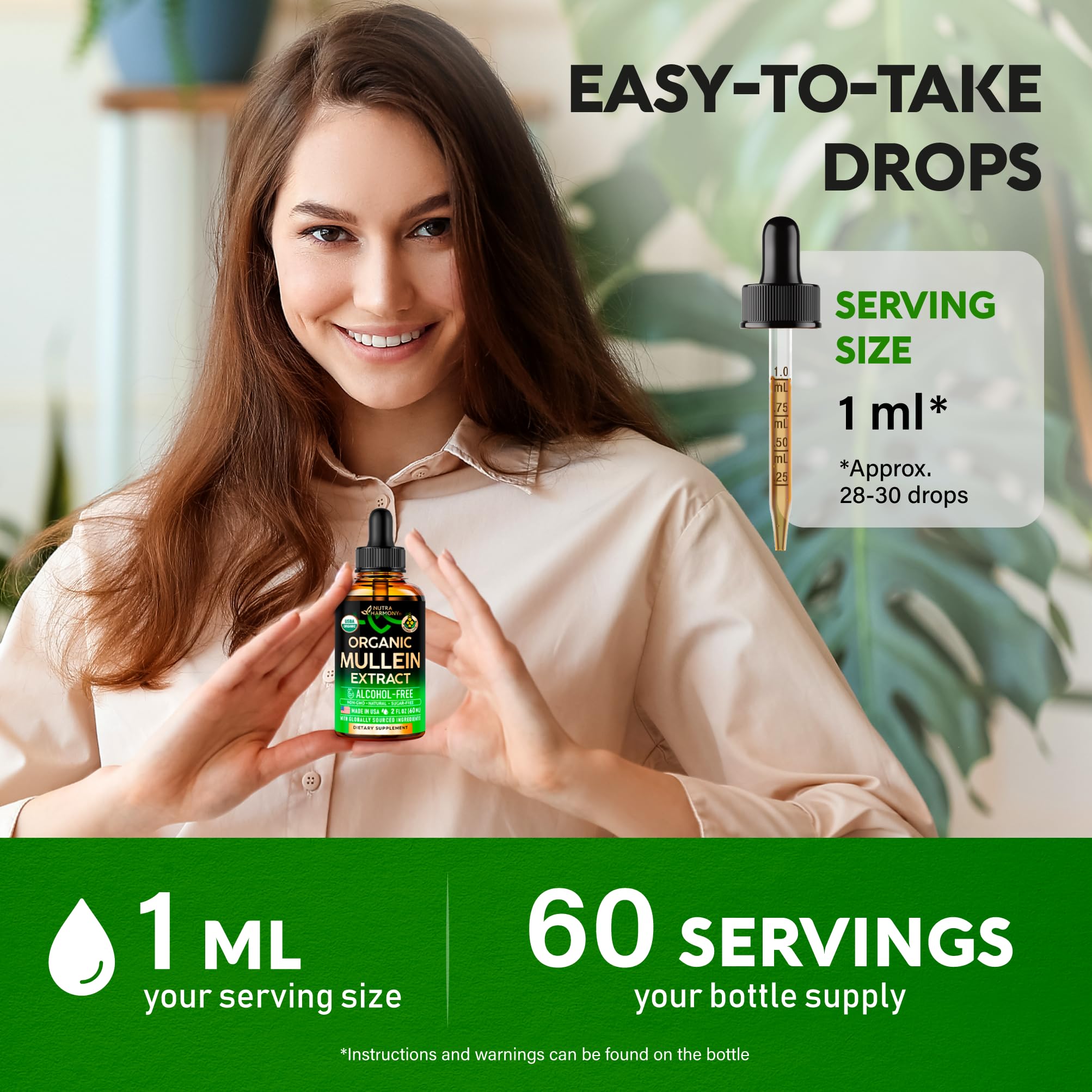 NutraHarmony Mullein Drops made in USA reflects quality manufacturing.