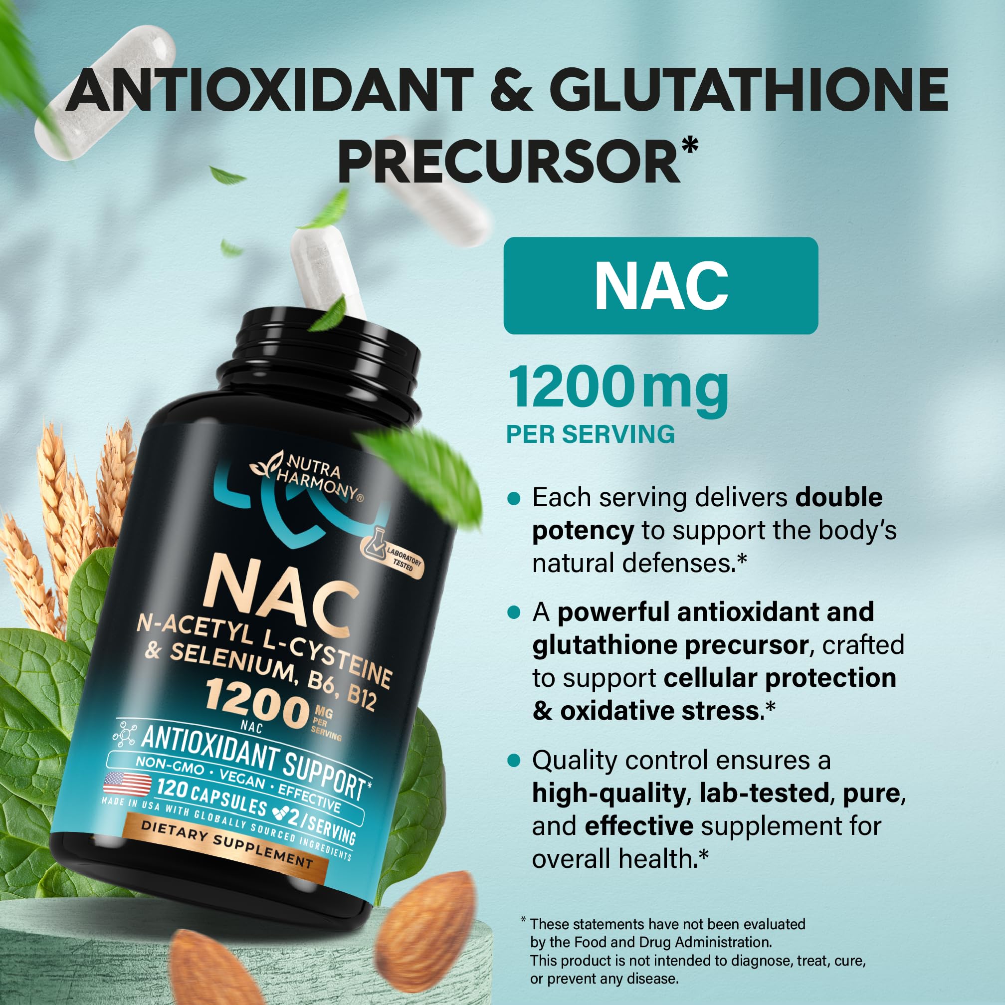 NutraHarmony NAC capsules close-up for easy daily wellness supplementation