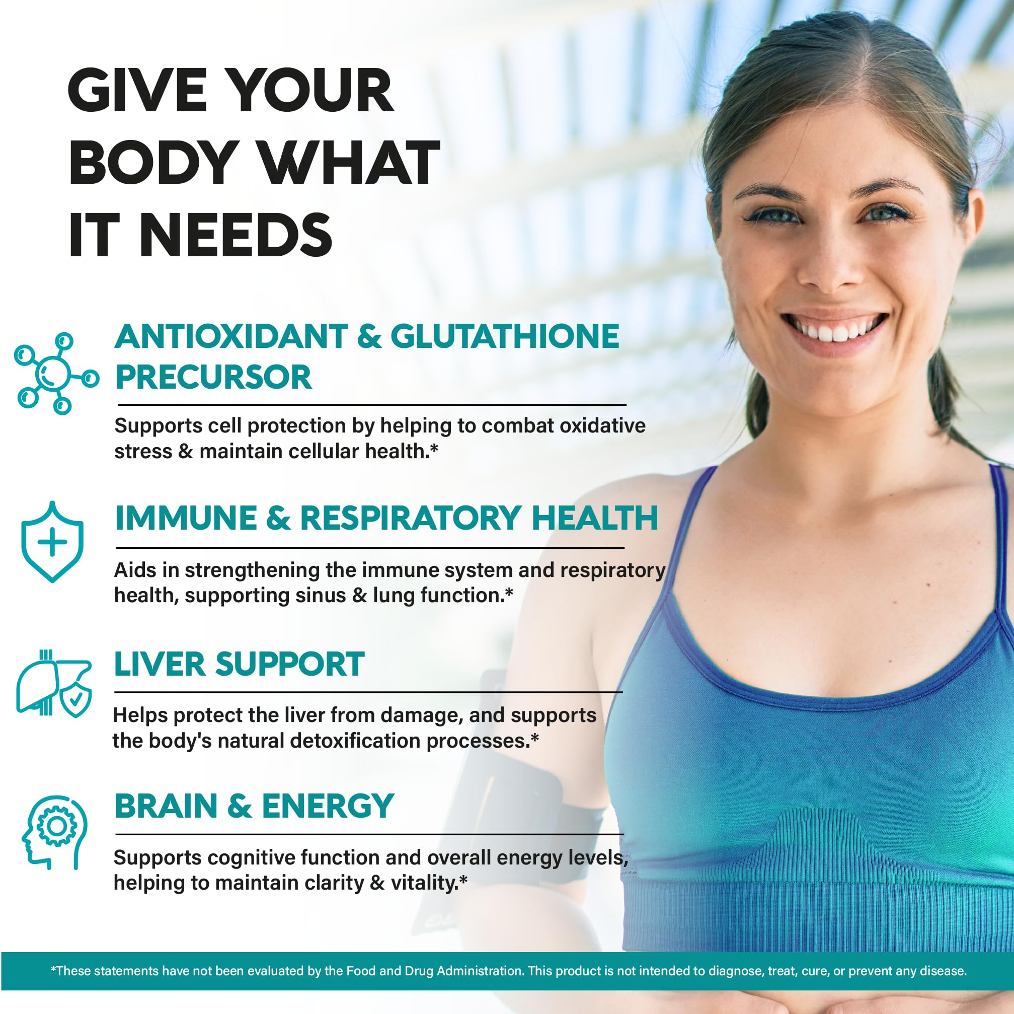 NutraHarmony NAC label close-up with gluten-free vegan non-GMO certification