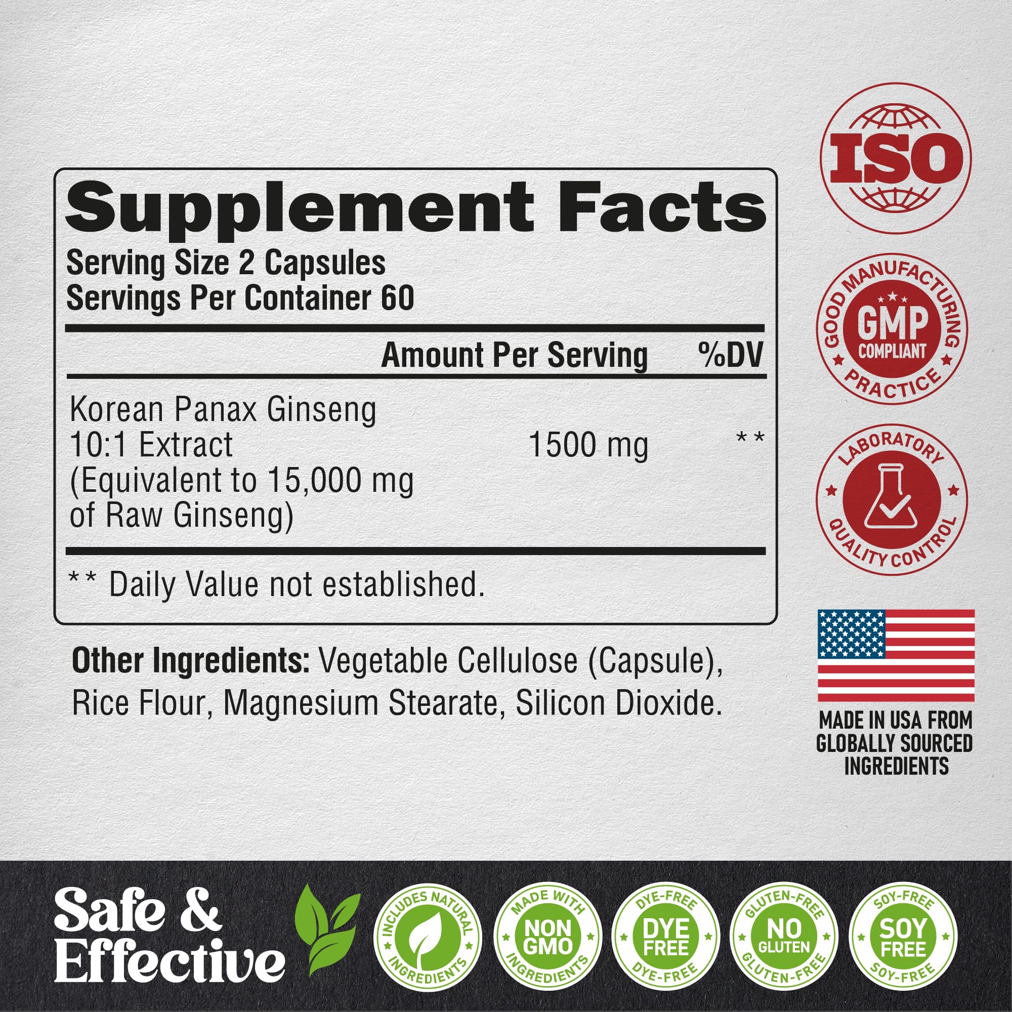 NUTRAHARMONY Panax Ginseng bottle back provides ingredient and safety notes