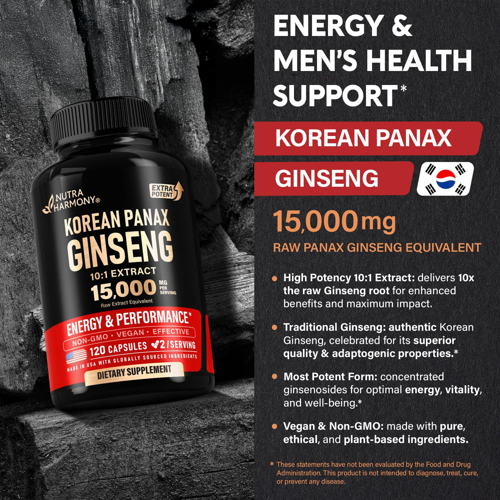 NUTRAHARMONY Panax Ginseng label detail showcases quality and natural sourcing