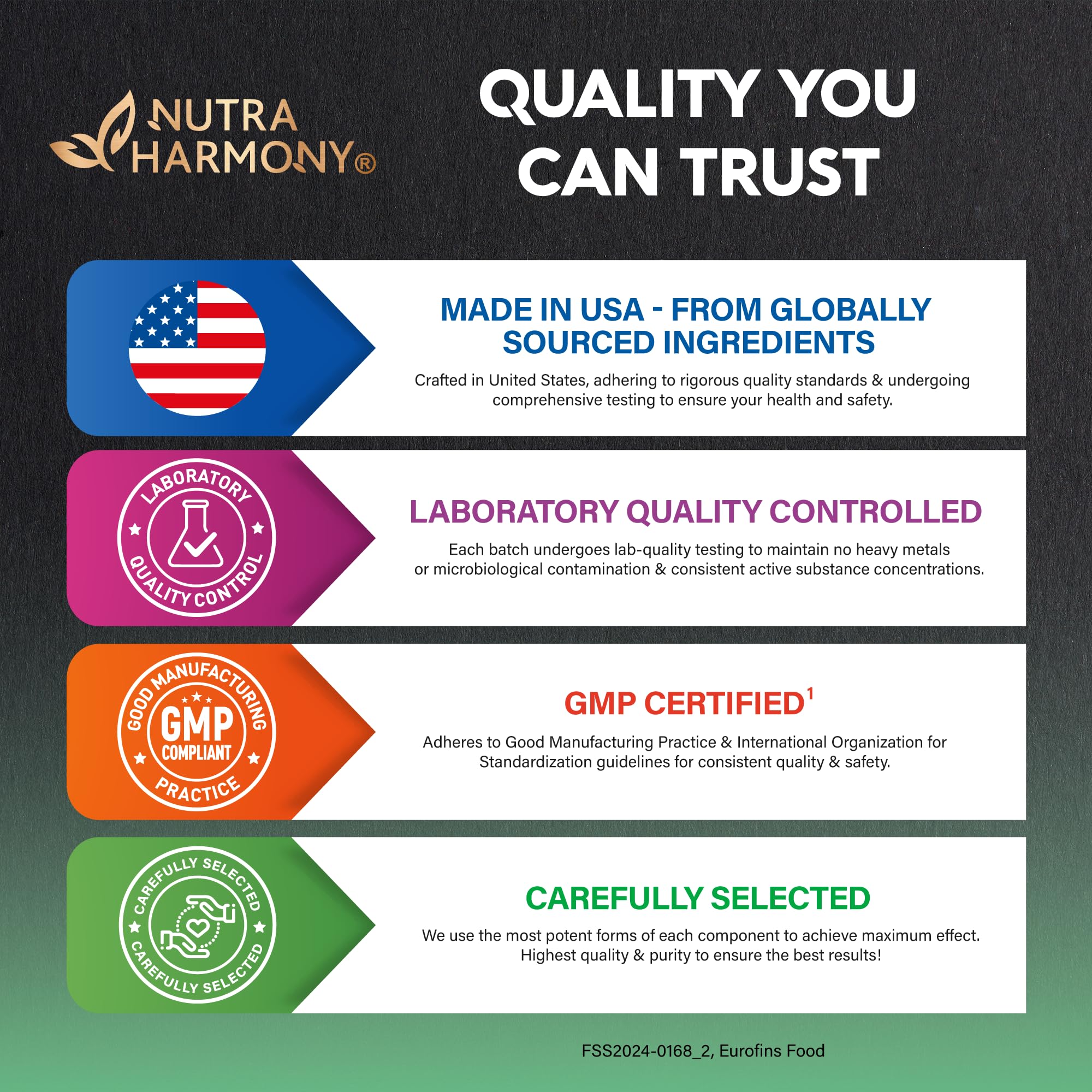 NutraHarmony Made-in-USA seal emphasizes quality and purity