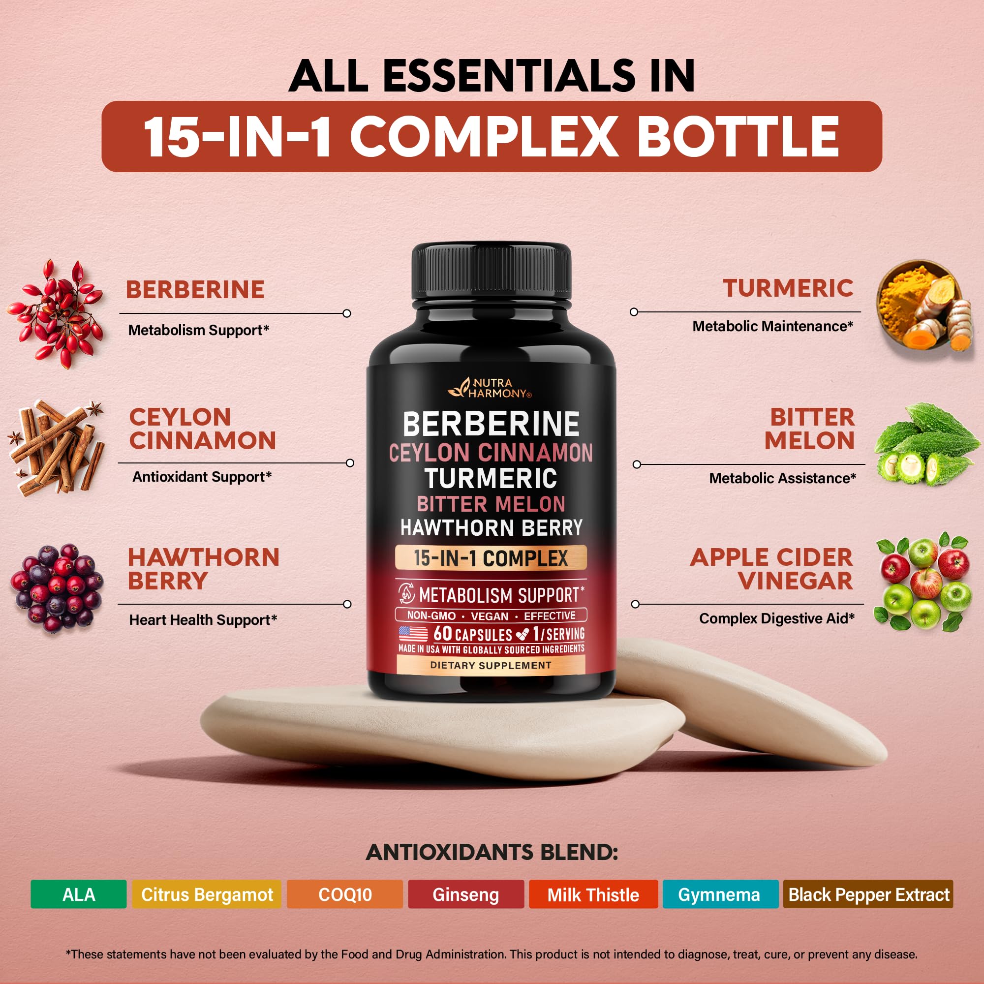 NutraHarmony turmeric capsules indicating daily vitality support.