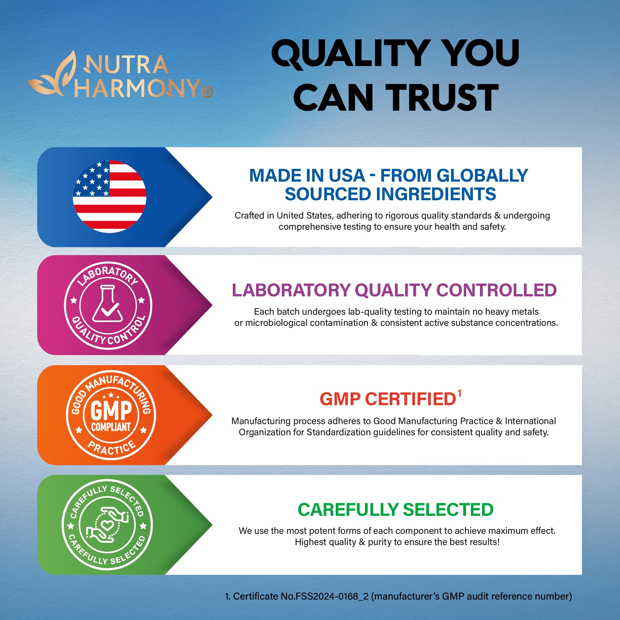 NUTRAHARMONY Vegan and NON-GMO formulation on the bottle label.