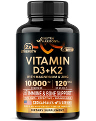 NutraHarmony Vitamin D3 K2 bottle front showing immune and bone support