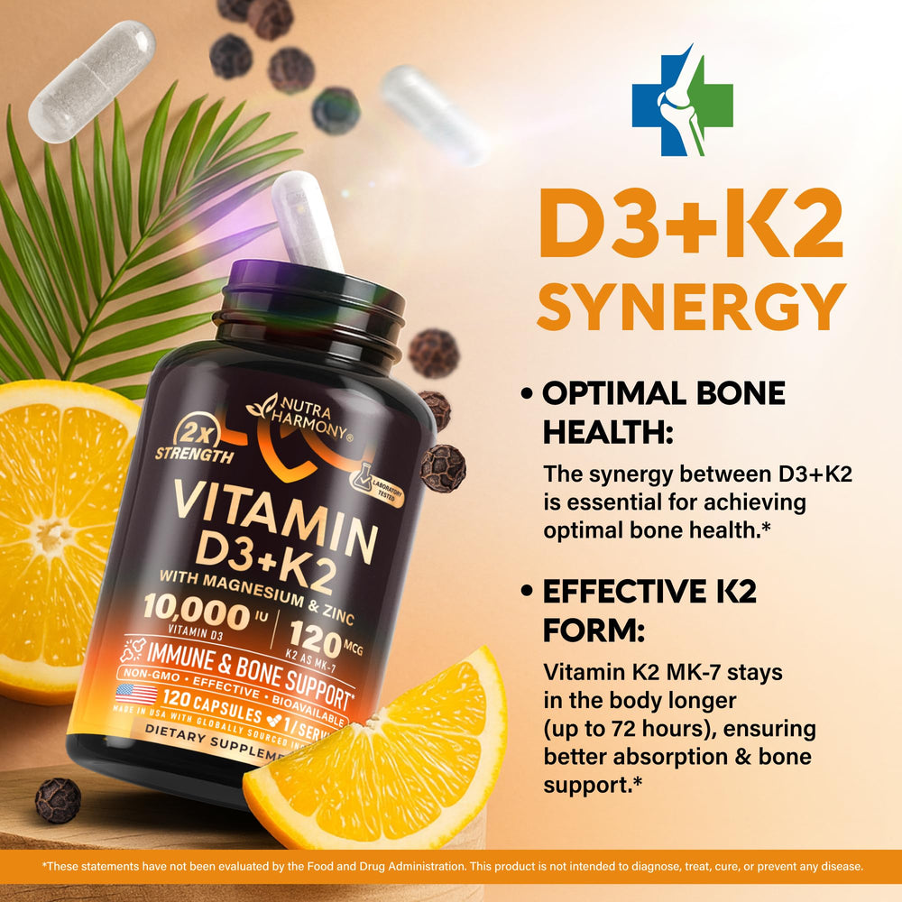 NutraHarmony D3 K2 capsules in hand for daily use