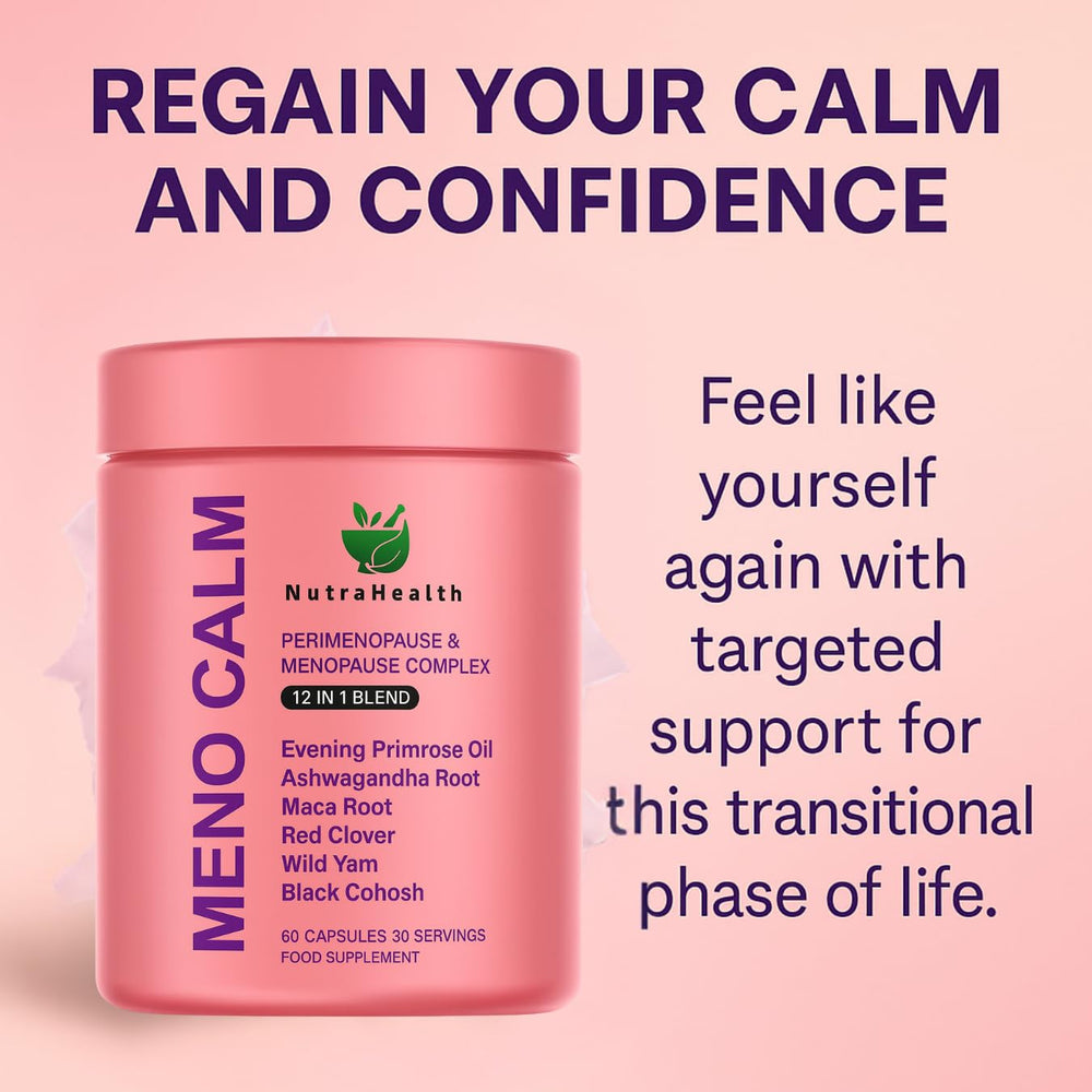 NutraHealth Meno Calm softgel capsules ready for daily use and balance.