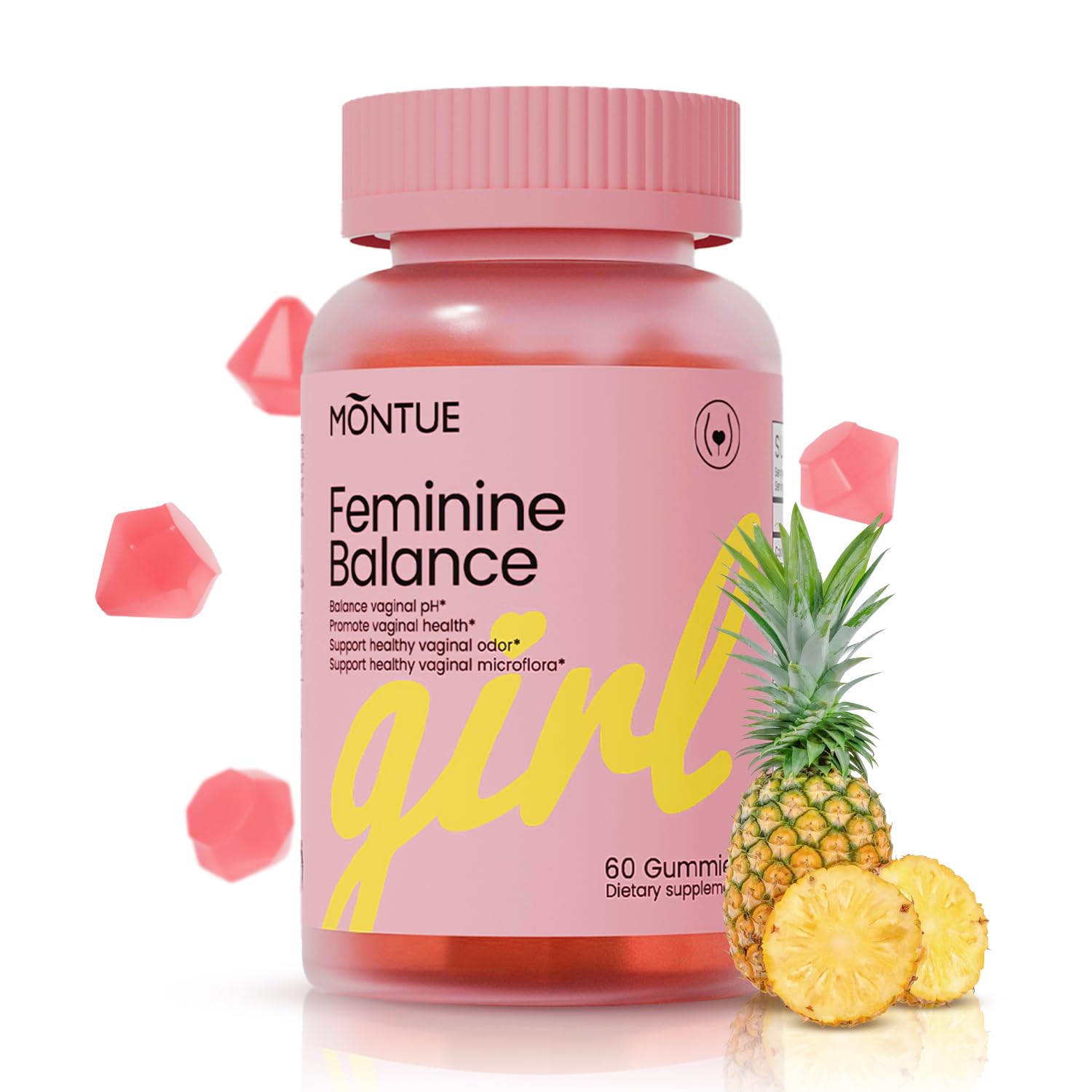 NUTRAJOY Balance bottle pours gummies, convenient daily feminine wellness support.