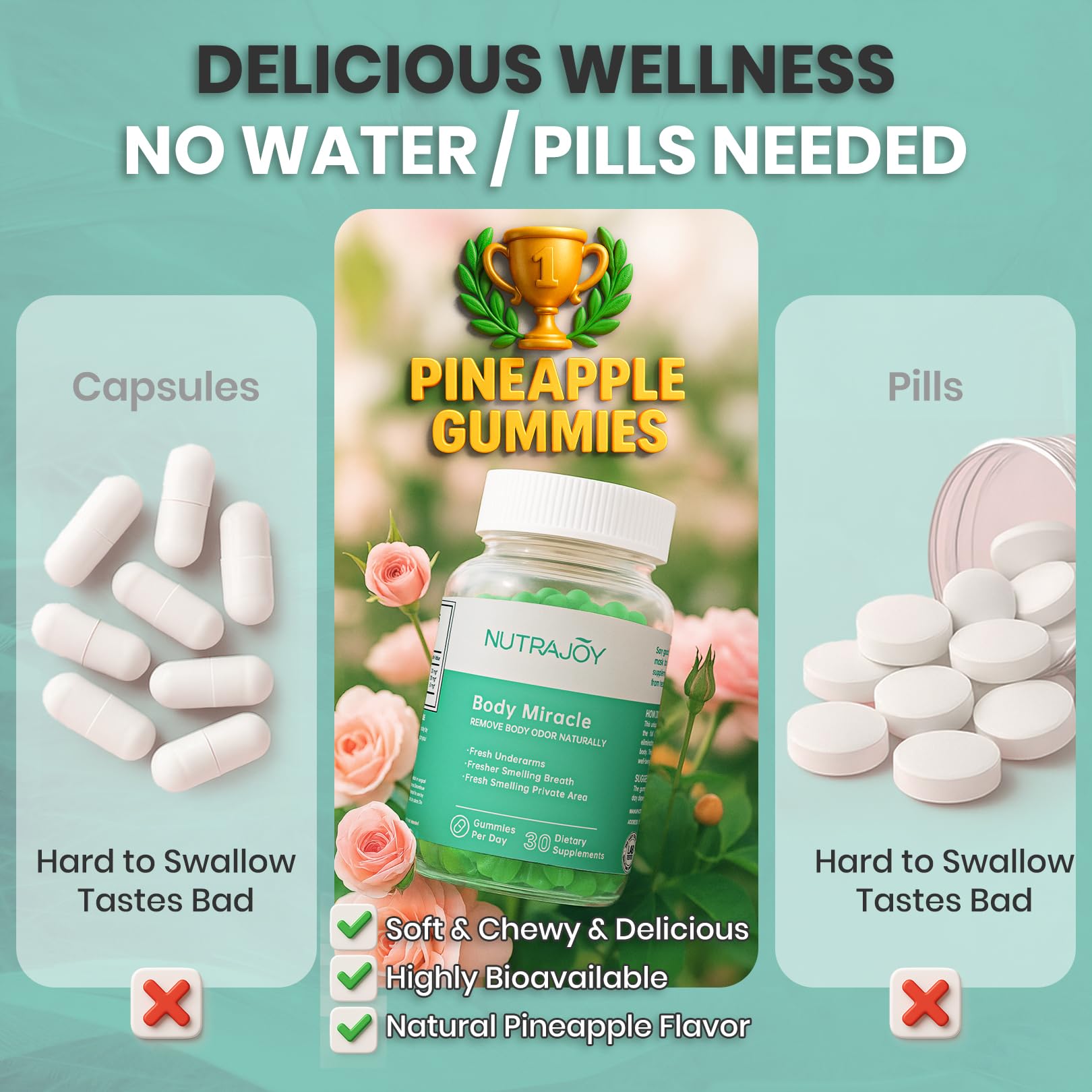 Vegan sugar-free NutraJOY label emphasizes plant-based wellness.